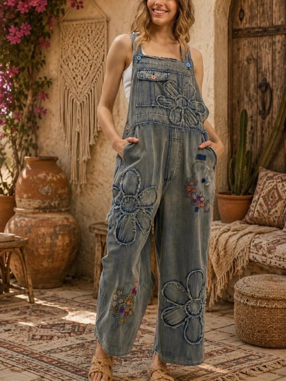 BLUEVELVET🌼 Meadow Bloom Patchwork Overalls